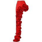 Crimson Red Plunge Swimwear Set with Dramatic 3D Floral Embellishments