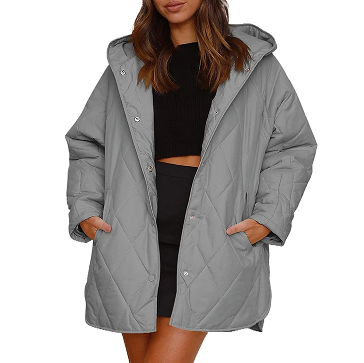 Women's Long Lightweight Padded Coat Relaxed Casual Winter Everyday Layering Jacket