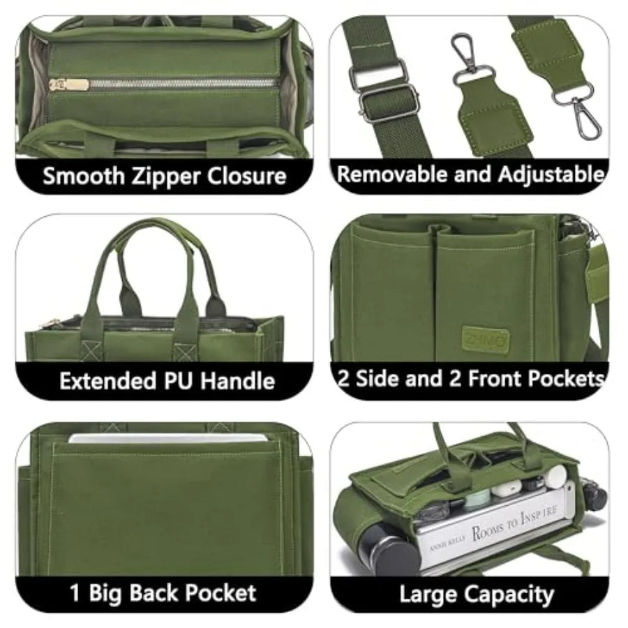Utility Style Large Capacity Tote Shoulder Bag with Multi Pocket Design