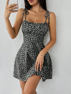 Floral Print Tie Strap A-Line Mini Dress with Lightweight Summer Silhouette