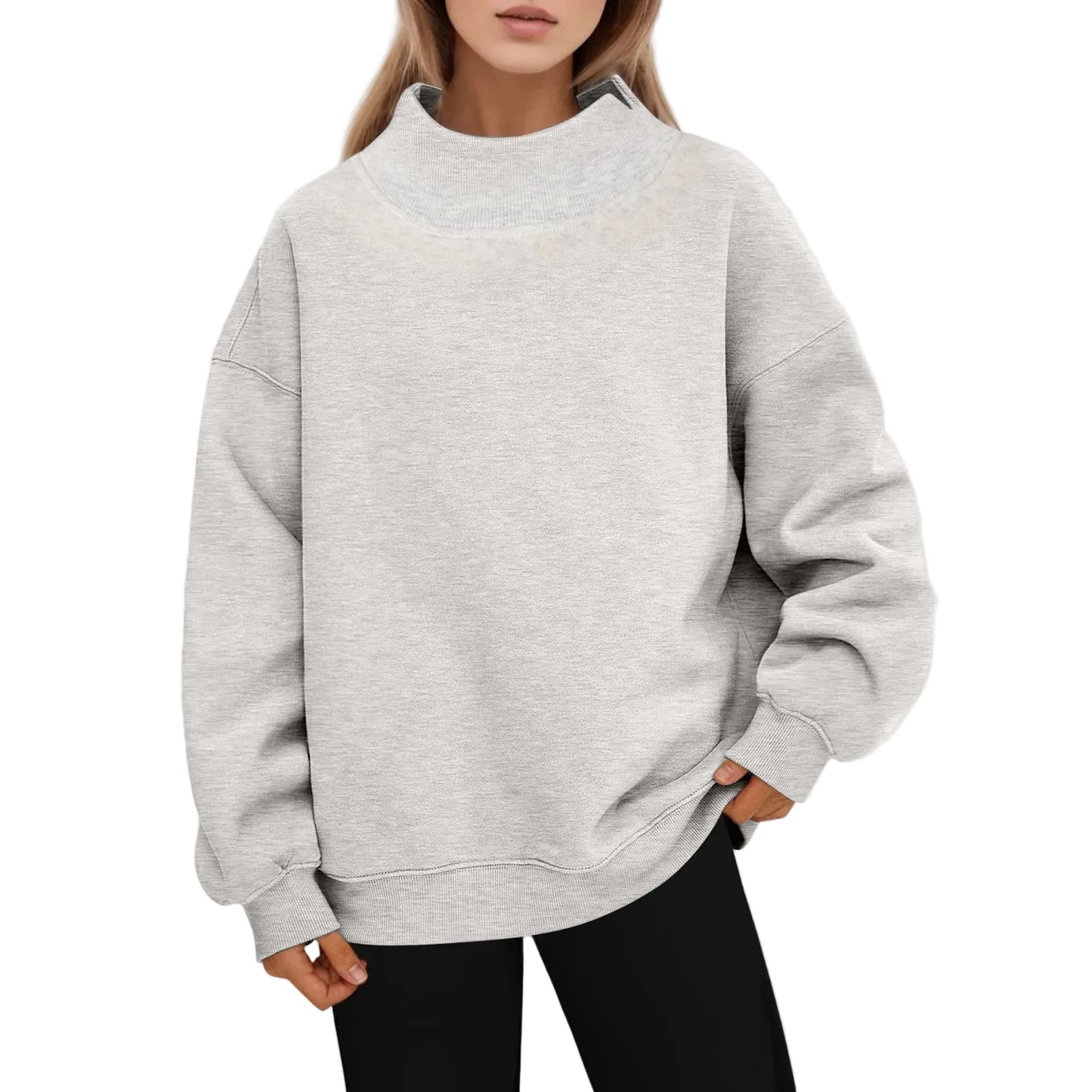 Women's Oversized Fleece Crew Neck Sweatshirt with Relaxed Fit for Everyday Comfort