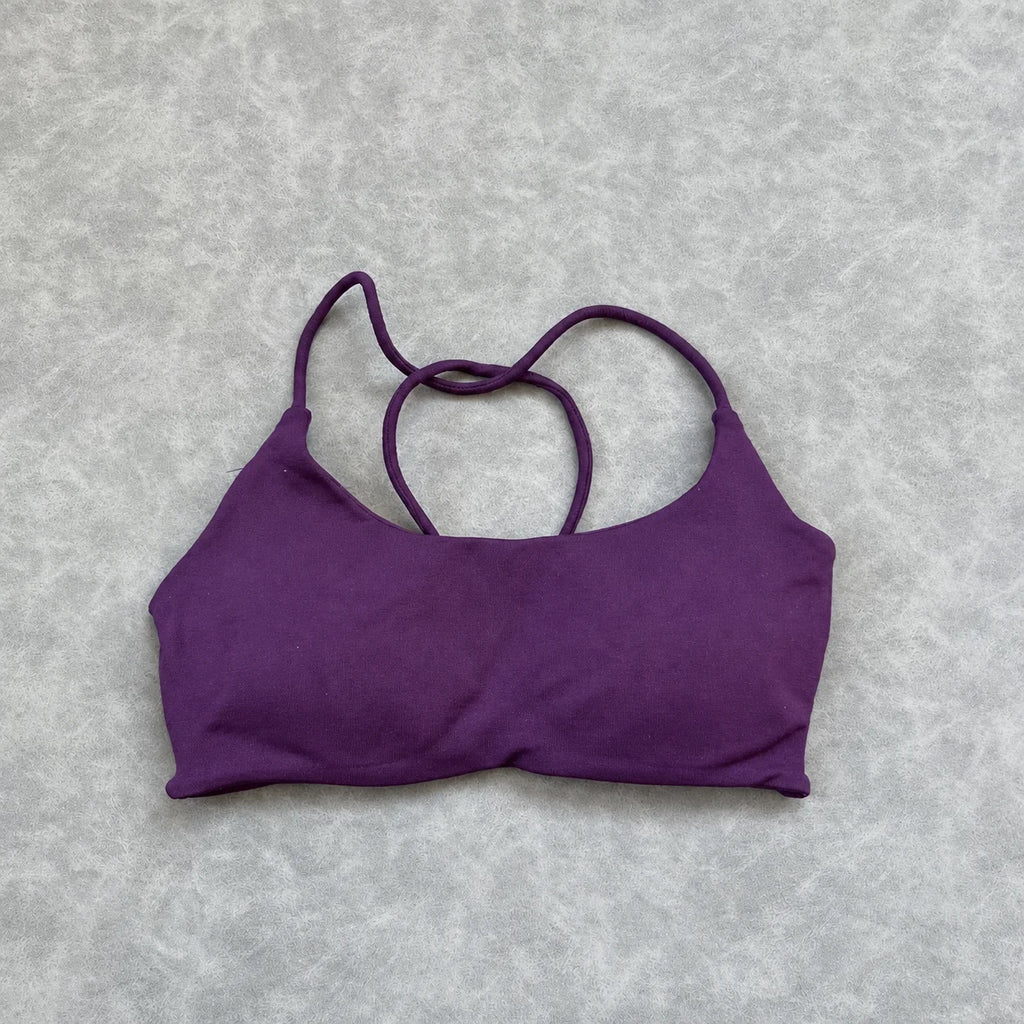 Olive Green Strappy Open-Back Sports Bra with Scoop Neckline