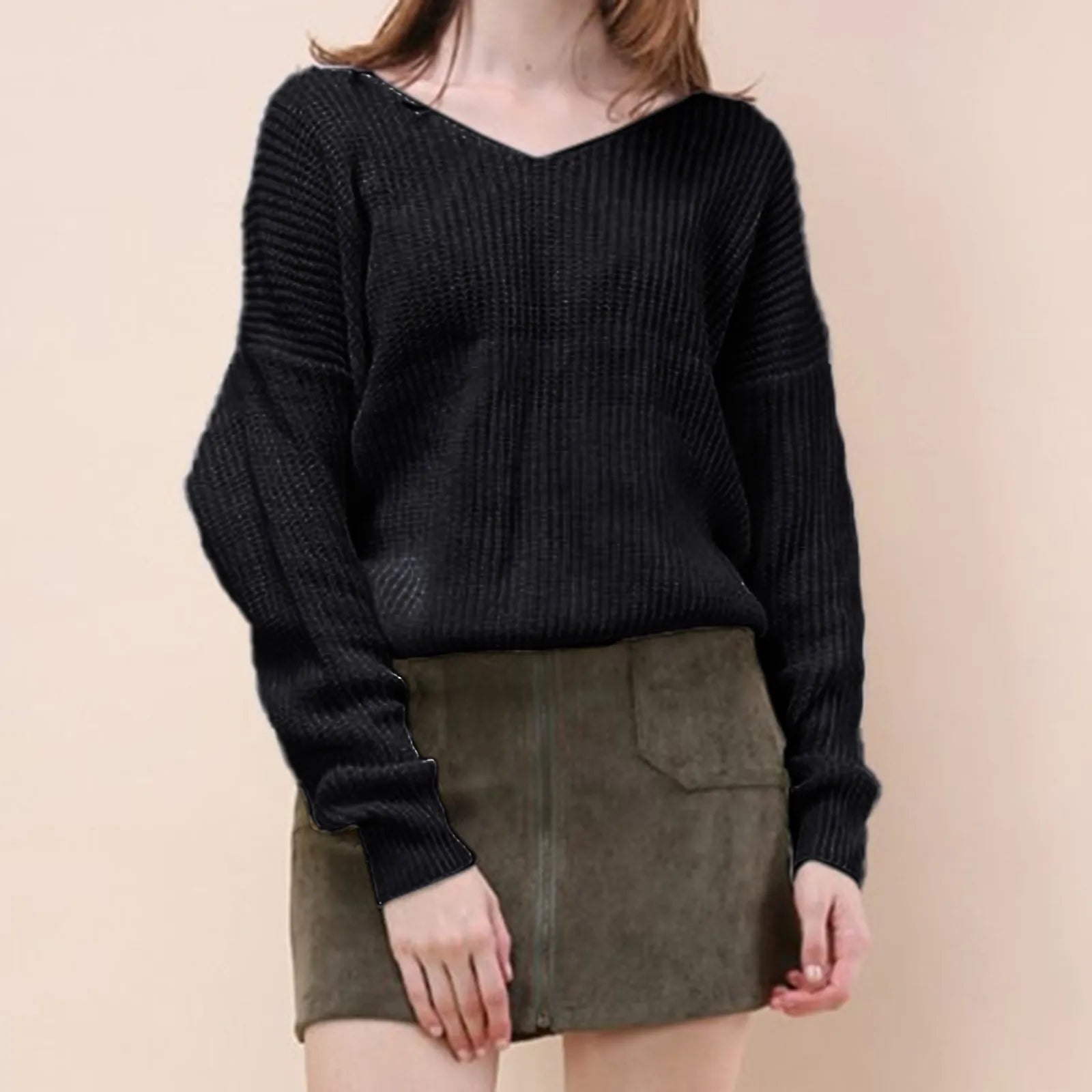 Women's Twisted Front Ribbed Knit Sweater with Cropped Contemporary Silhouette