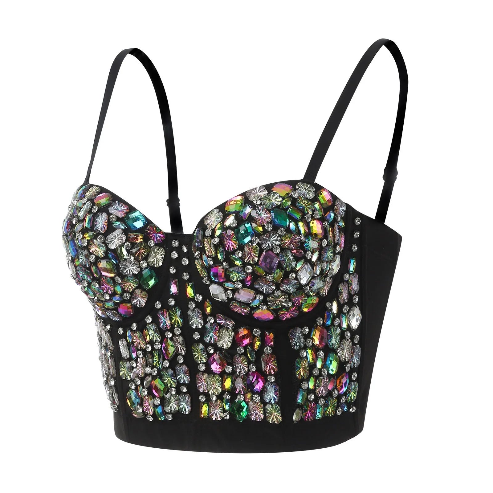 Rhinestone Embellished Bustier Corset Top with Structured Cups and Straps