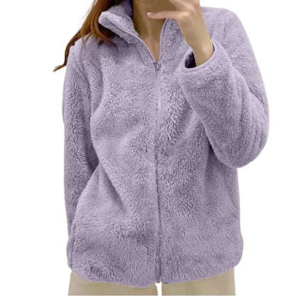 Women's Plush Polar Fleece Zip Jacket with Relaxed Everyday Streetwear Layering Fit