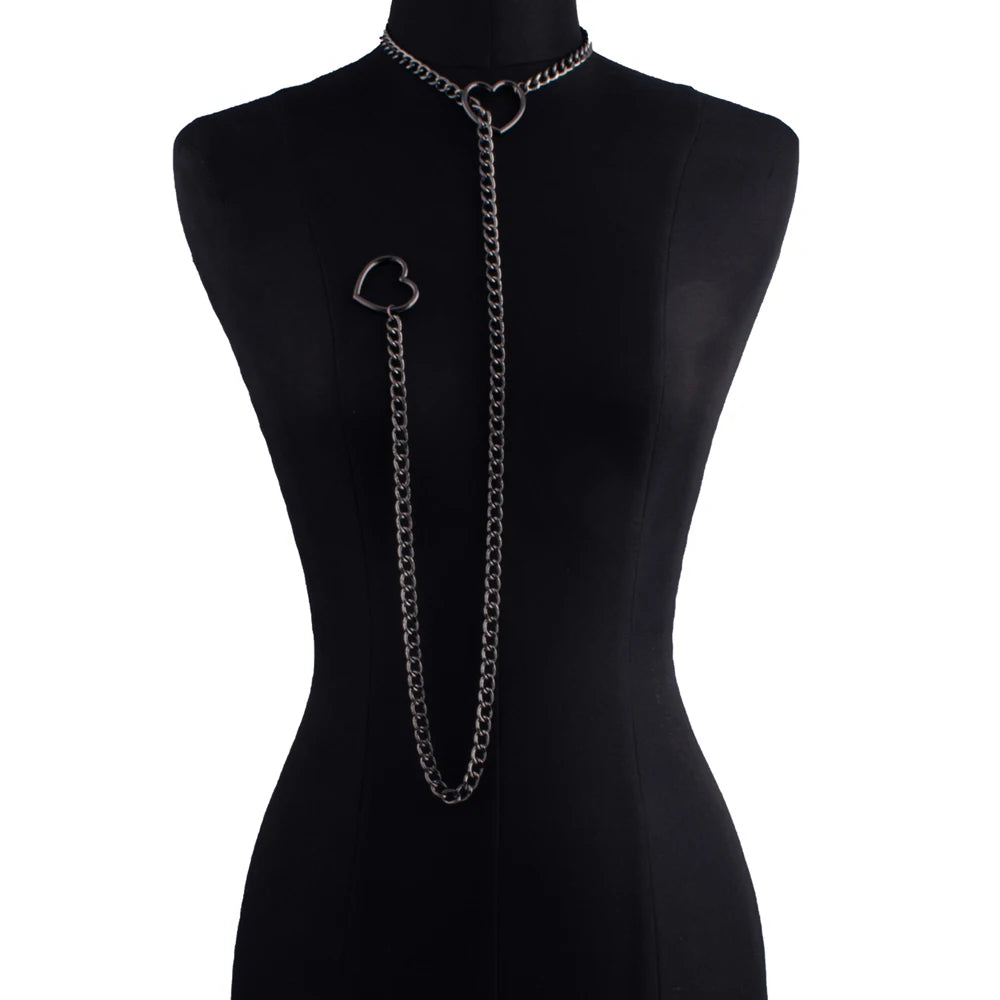 Heart Lariat Chain Necklace for Gothic Punk and Dark Feminine Fashion
