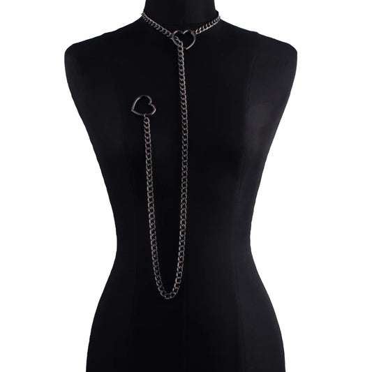 Heart Lariat Chain Necklace for Gothic Punk and Dark Feminine Fashion
