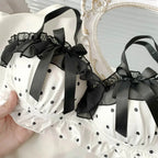 Playful Black and White Polka Dot Wire-Free Ruffled Bra Set