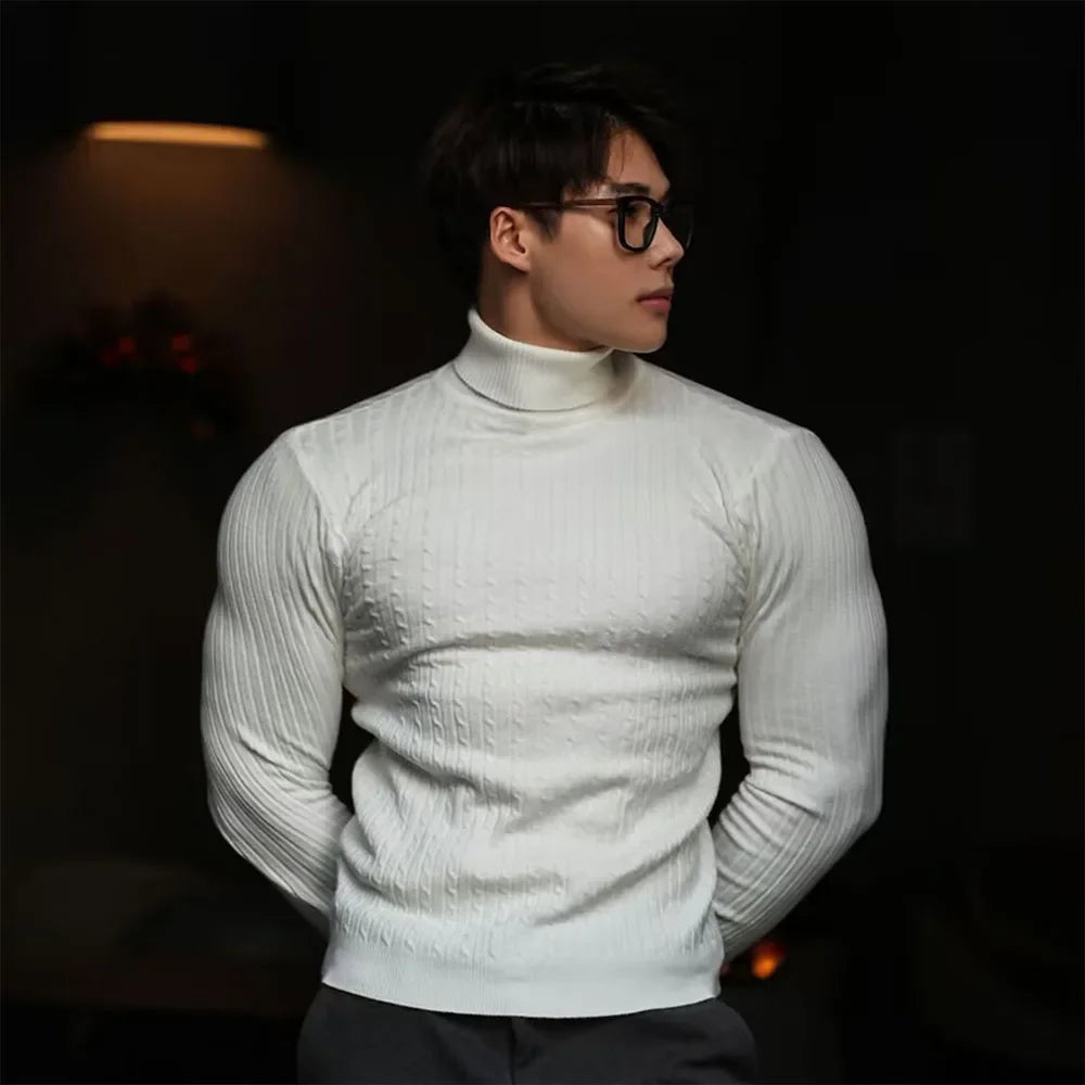Men's Slim Fit Ribbed Turtleneck Contemporary Streetwear Knit Sweater