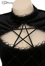 Women's Gothic Velvet Maxi Dress with Flared Mesh Sleeves and Elegant Alternative Styling
