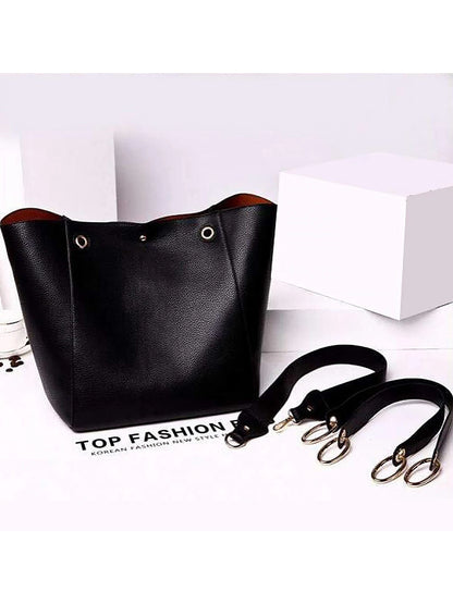 Large Capacity PU Leather Tote Bag with Minimalist Top Handle Design