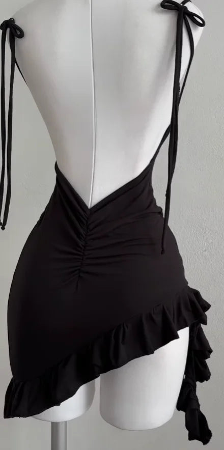 Lace Up Backless Bodycon Mini Dress with Spaghetti Strap Y2K Styling