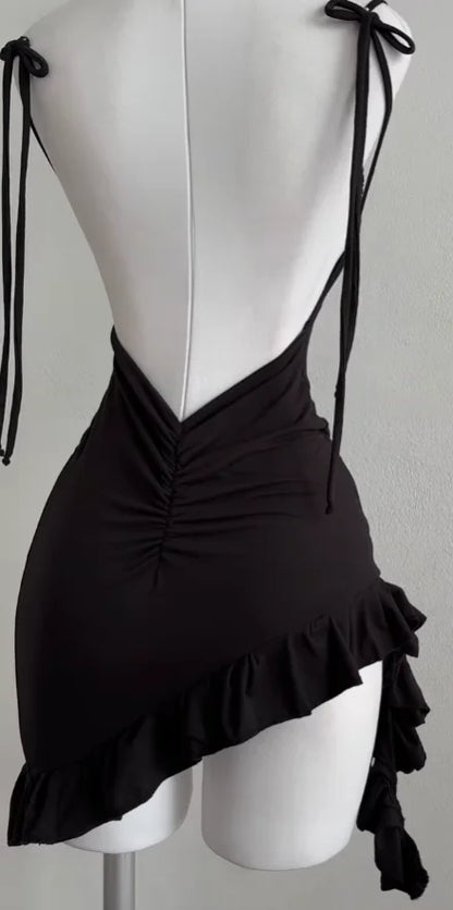 Lace Up Backless Bodycon Mini Dress with Spaghetti Strap Y2K Styling