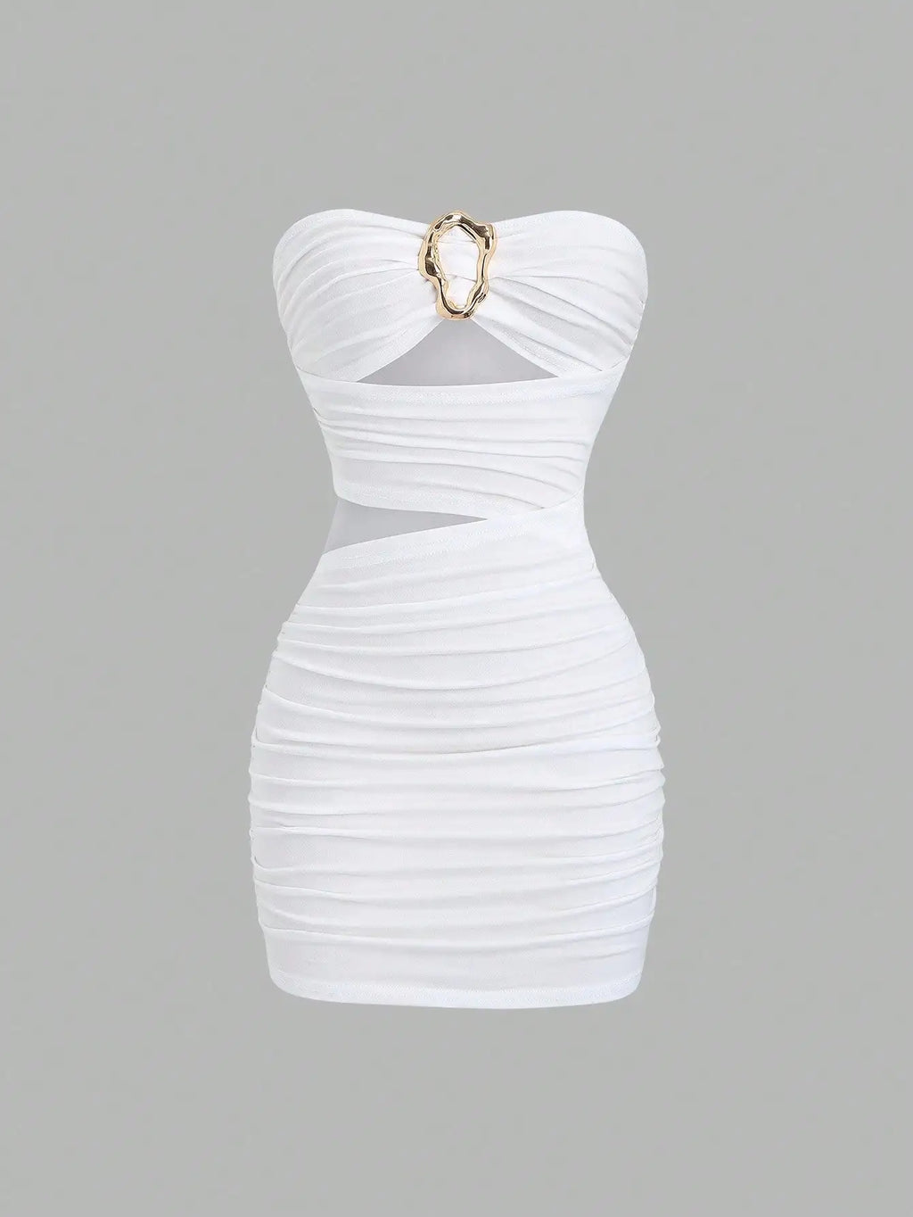 Strapless Ruched Bodycon Mini Dress with Metallic Accent Contemporary Silhouette