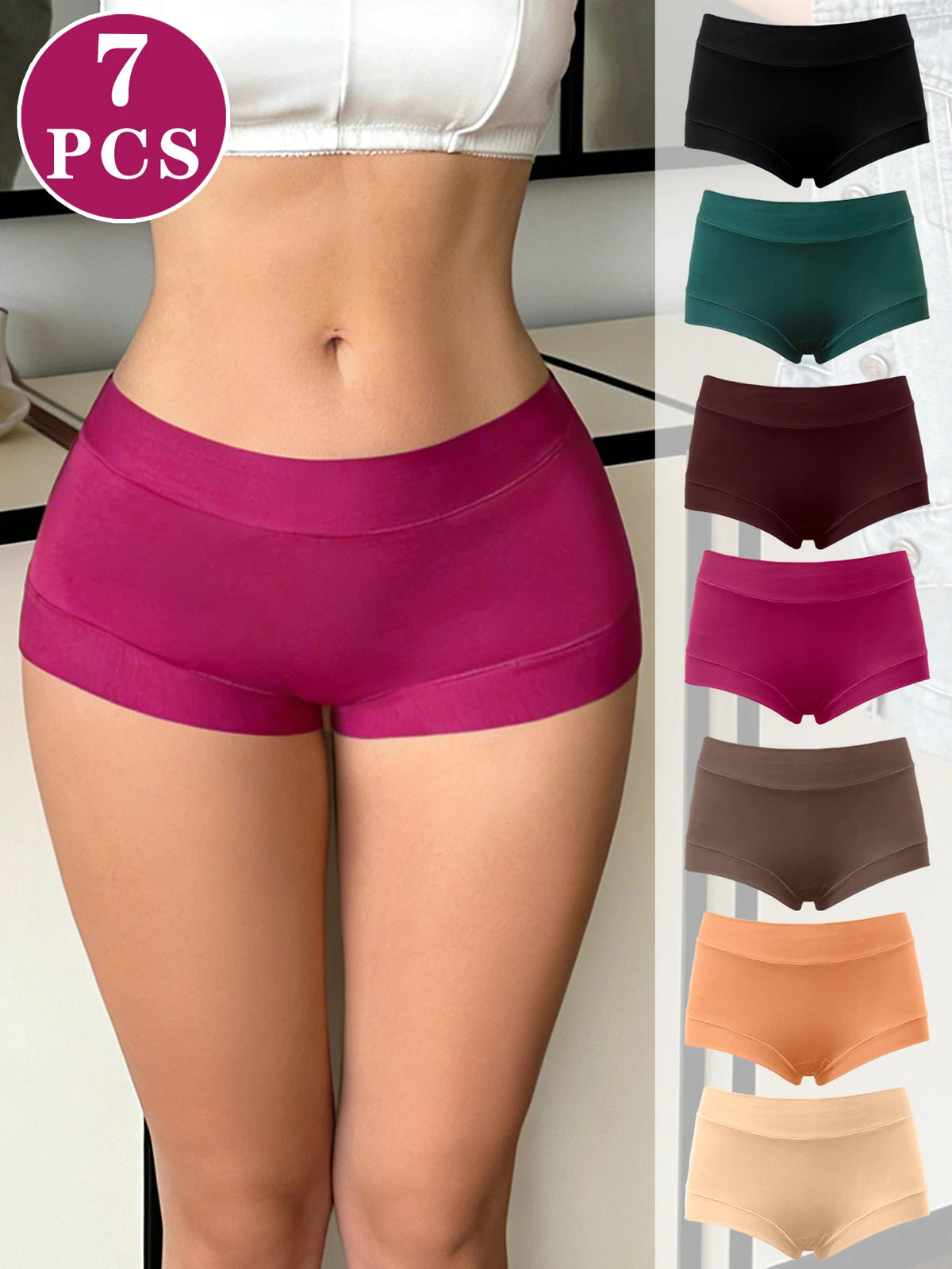 Seven-Piece Seamless Boyshort Panty Set in Jewel and Earth Tones