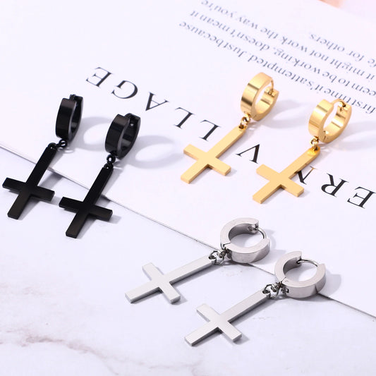 Gothic Cross Hoop Earrings for Punk and Alternative Statement Styling