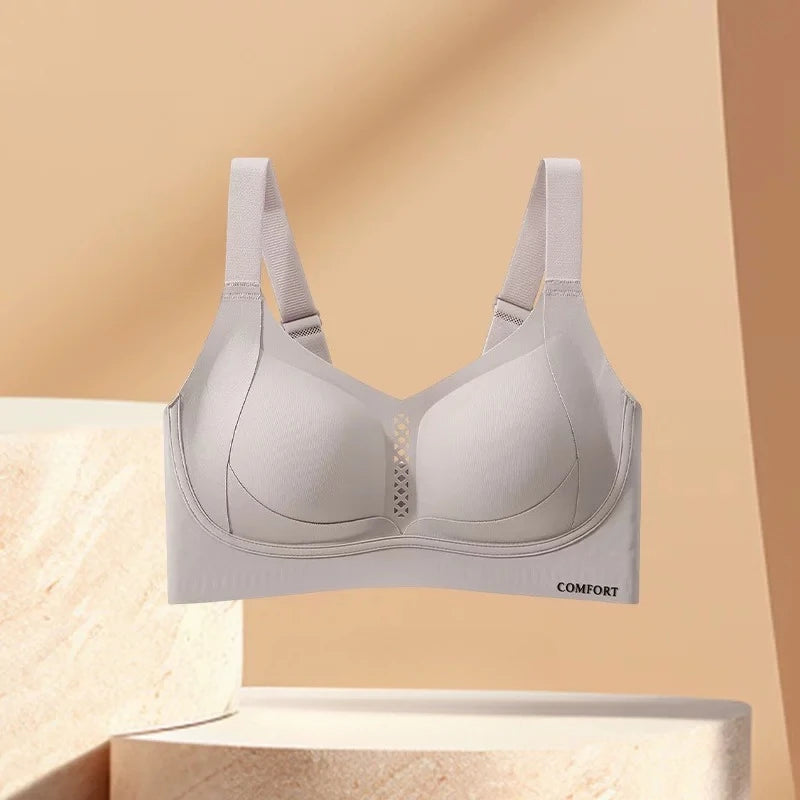 Seamless Wire-Free Plunge Bra with Side-Smoothing Support and Textured Cups