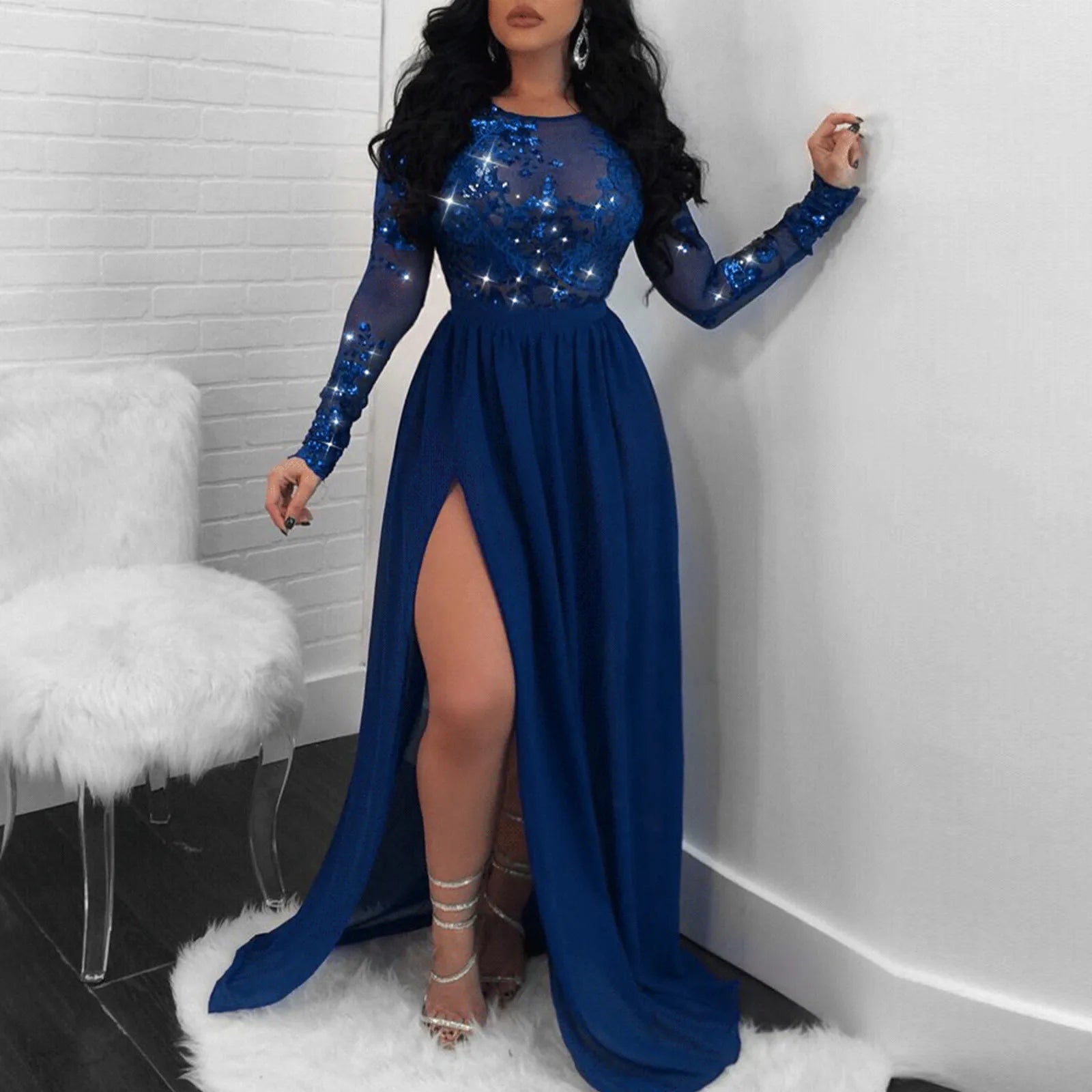 Cutout Detail Maxi Dress With Full Skirt And Side Slit
