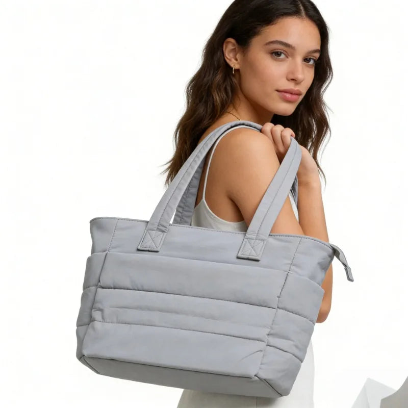 Quilted Cotton Laptop Tote Bag with Multiple Pockets Large Capacity Shoulder Carry