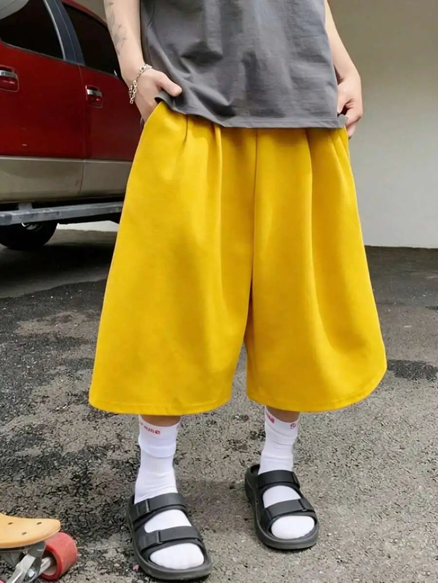 Men's Loose Fit Mid Length Casual Shorts with Elastic Waist and Minimalist Streetwear Style