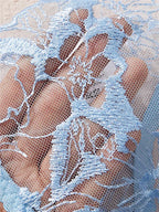 Serene Blue Sheer Mesh and Floral Embroidered Underwire Lingerie Set