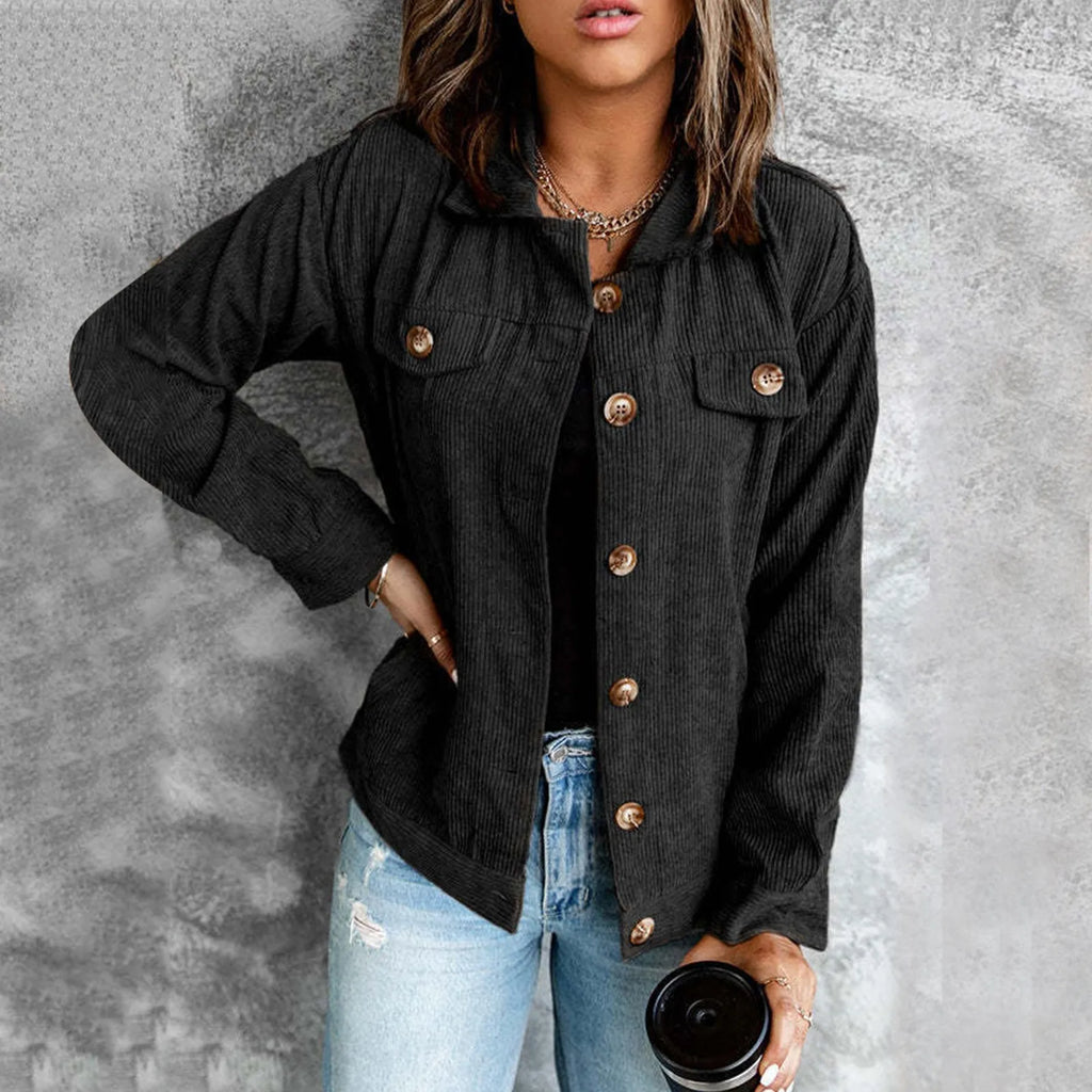 Women's Corduroy Textured Button-Up Jacket Relaxed Casual Streetwear Utility Overshirt