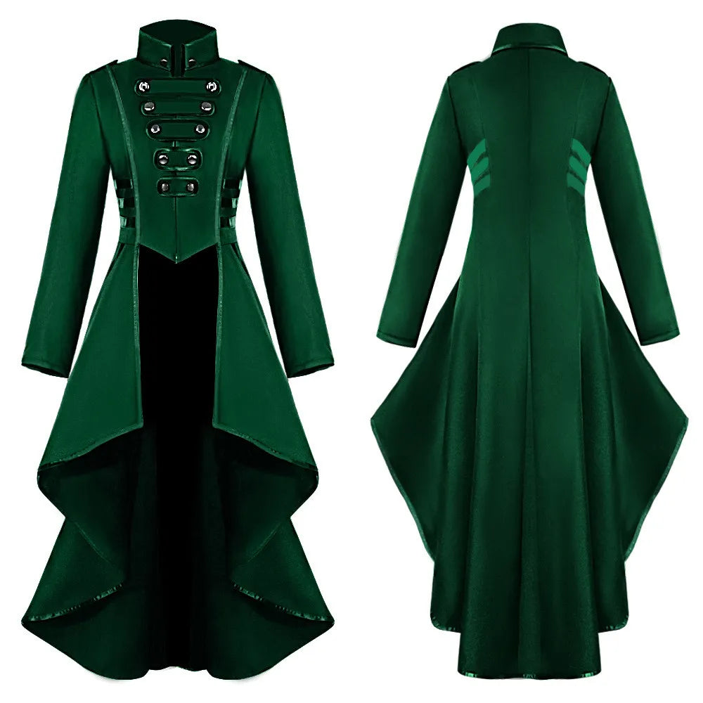 Structured High Collar Gothic Coat Dress with Dramatic Alternative Fashion Style - BigCat Streetwear