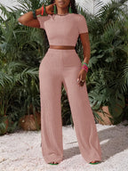 Women's Knit Crop Top and Wide Leg Pants Co-Ord Set