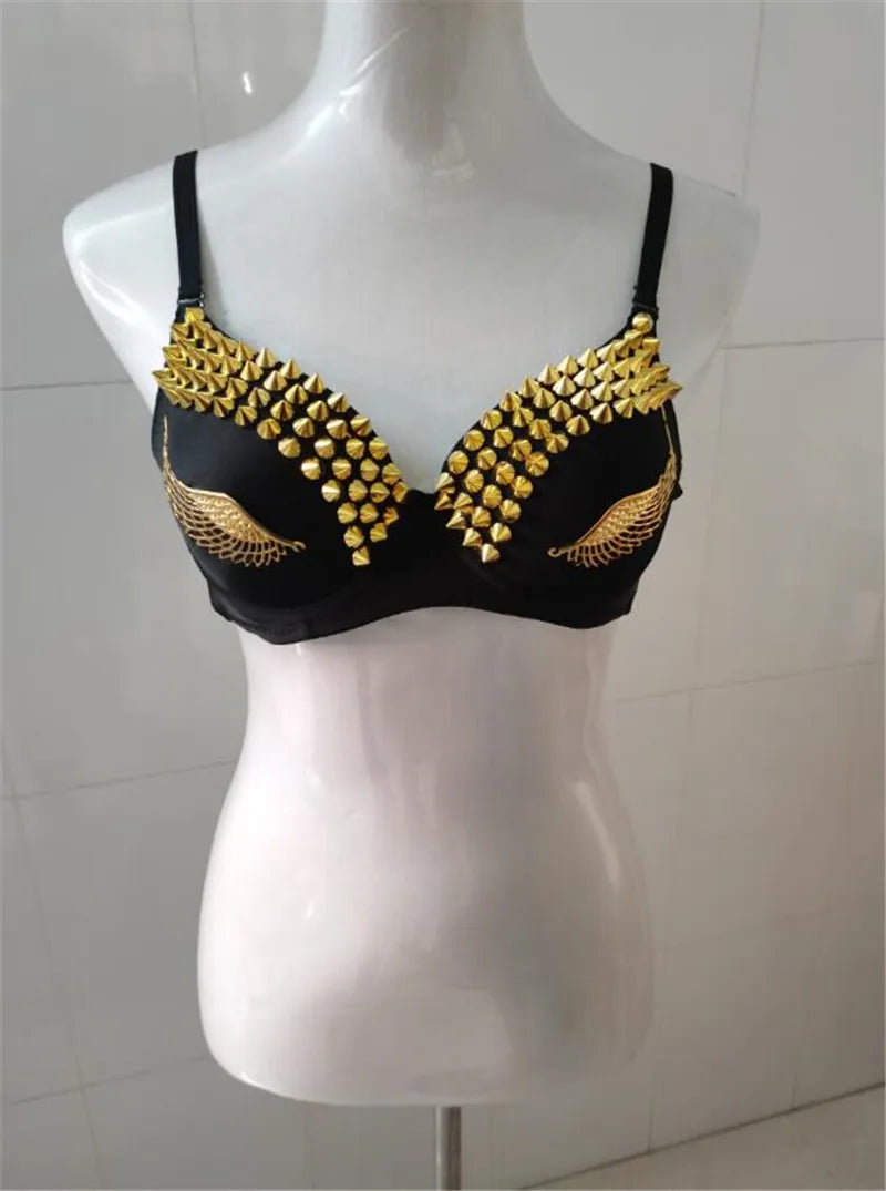 Glamorous Rhinestone-Studded Plunge Bra with Crystal Embellishments