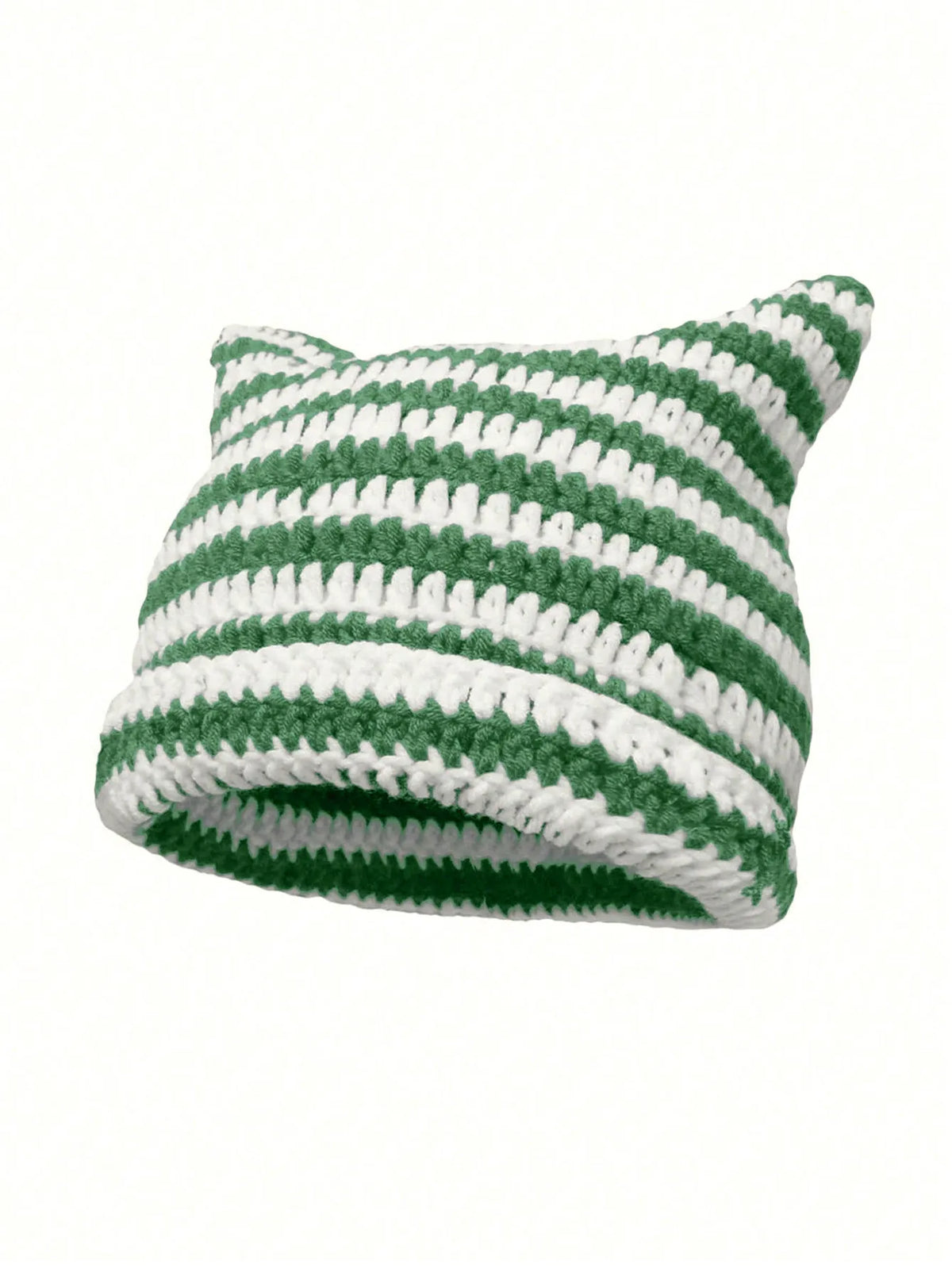 Striped Cat Ear Knit Beanie with Cotton Blend Construction for Playful Streetwear Winter Fashion