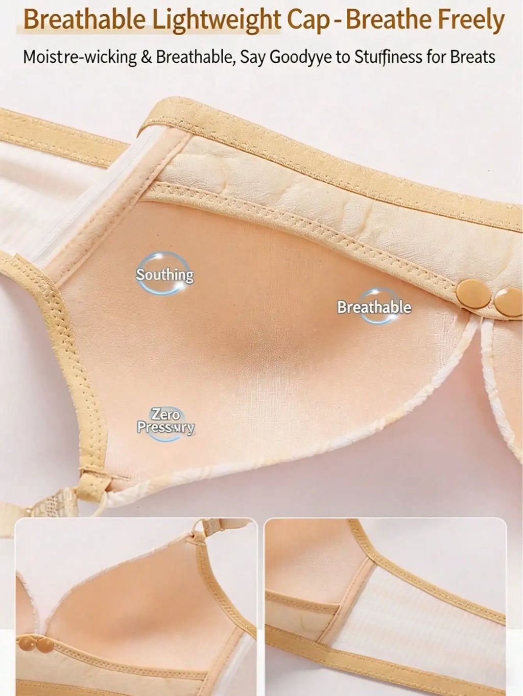 Three-Piece Striped Wire-Free Maternity and Nursing Bra Set