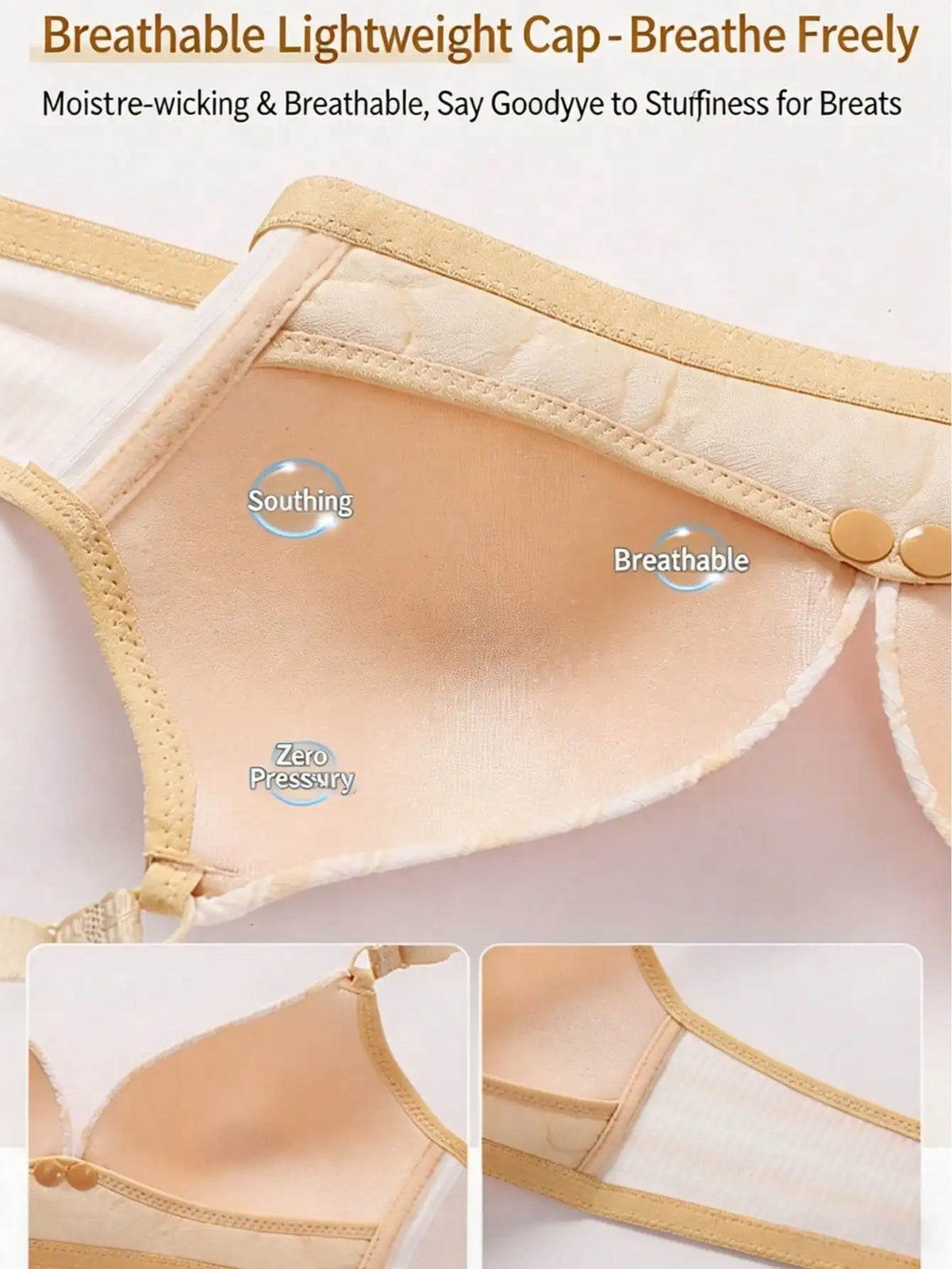 Three-Piece Striped Wire-Free Maternity and Nursing Bra Set