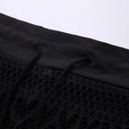Crochet Lace Swim Shorts with Drawstring Waistband and Scalloped Side Slit