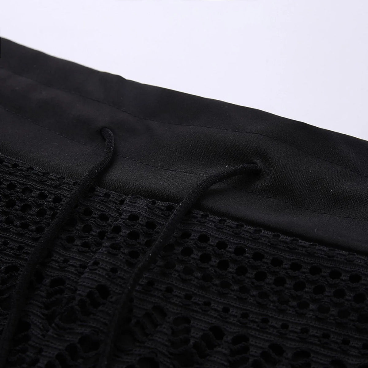 Crochet Lace Swim Shorts with Drawstring Waistband and Scalloped Side Slit