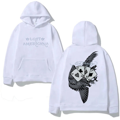 Illustrated Bird Graphic Hoodie with Oversized Streetwear Fit and Back Print
