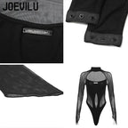 Mesh Long Sleeve Cutout Bodysuit for Gothic Alternative and Dark Aesthetic Fashion