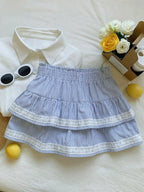Tiered Ruffle Mini Skirt with Lace Hem Lightweight A-Line Design