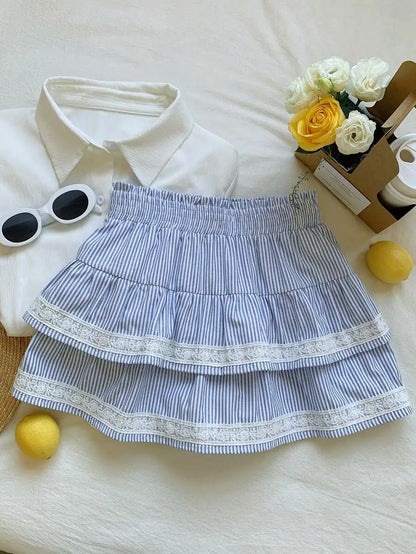 Tiered Ruffle Mini Skirt with Lace Hem Lightweight A-Line Design