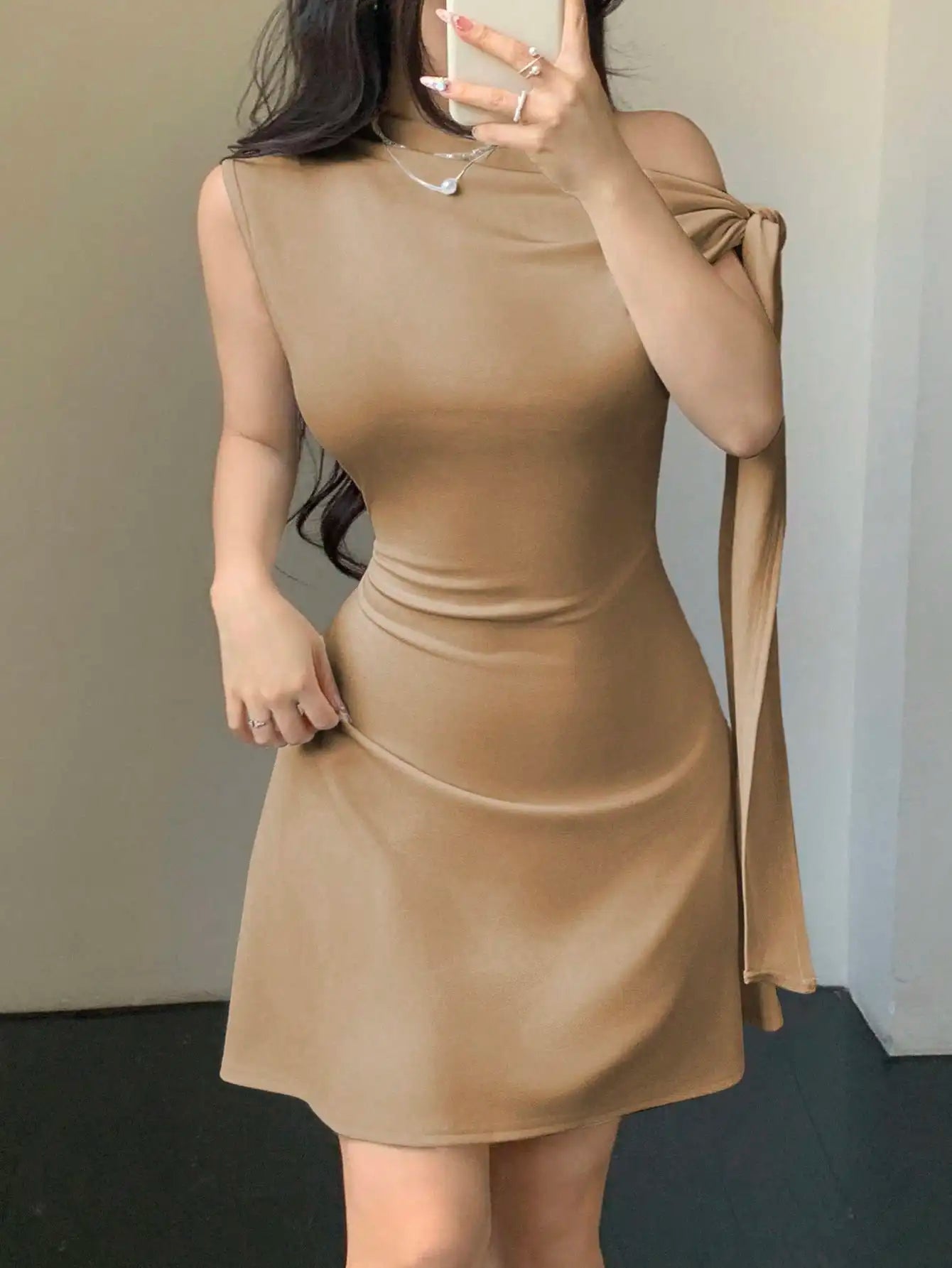 One Shoulder Mini Dress with Draped Detail and Elegant Asymmetrical Silhouette
