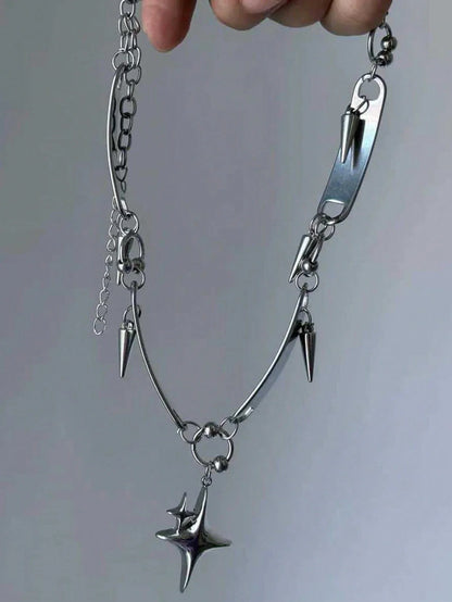 Star Spike Chain Choker Necklace for Punk Gothic Y2K and Alternative Fashion Styling