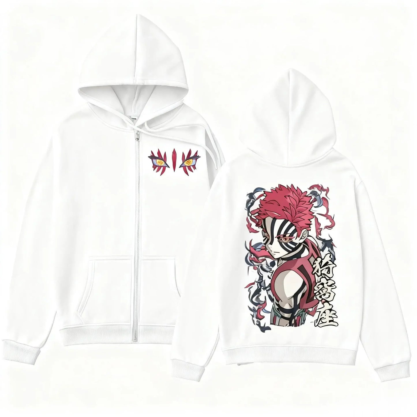 Anime-Inspired Manga Streetwear Zip Hoodie with Fierce Warrior Graphic