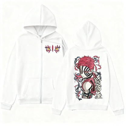 Anime-Inspired Manga Streetwear Zip Hoodie with Fierce Warrior Graphic
