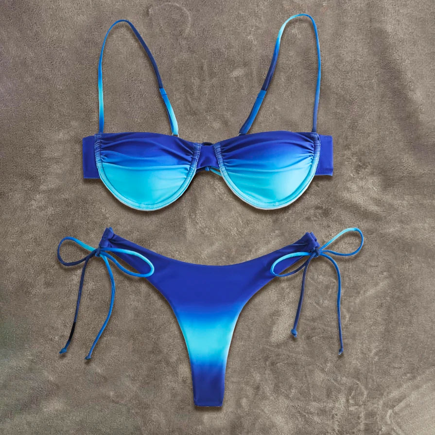 Color-Block Underwire Bikini Set with Plunge Neckline and Contrast Binding