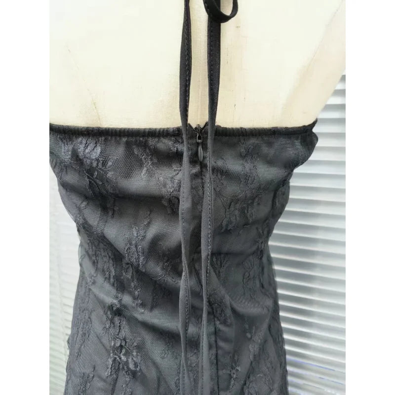 Layered Lace Gothic Maxi Dress with Elegant Alternative Fashion Styling