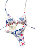 Vibrant Botanical Print Triangle String Bikini
