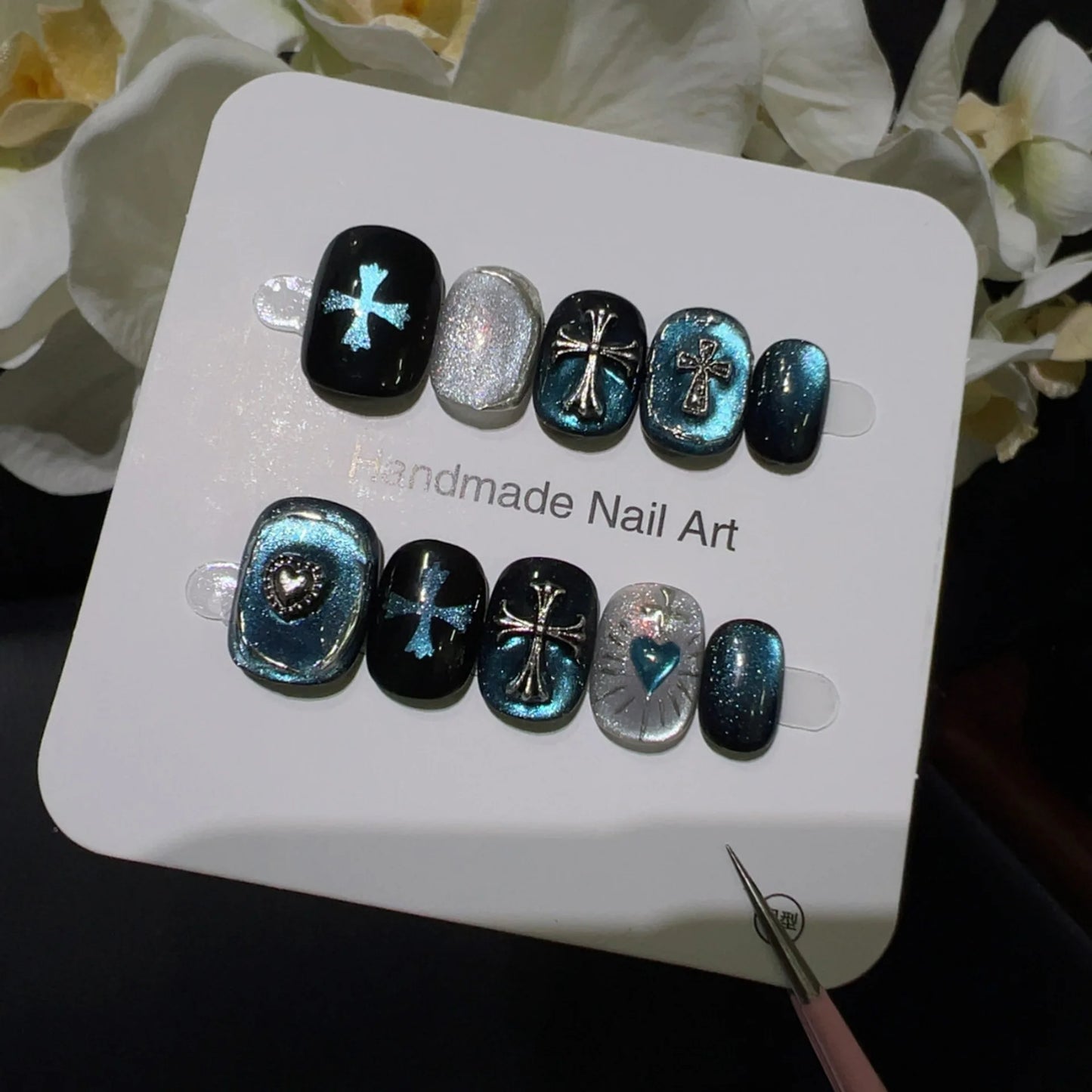 Gothic Cross Inspired Press On Nails with Alternative Statement Artwork