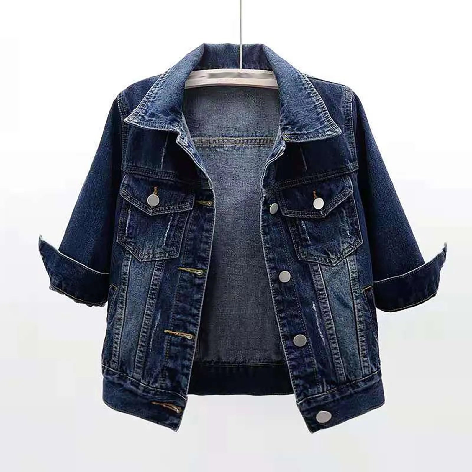 Cropped Denim Style Utility Jacket with Relaxed Streetwear Inspired Silhouette