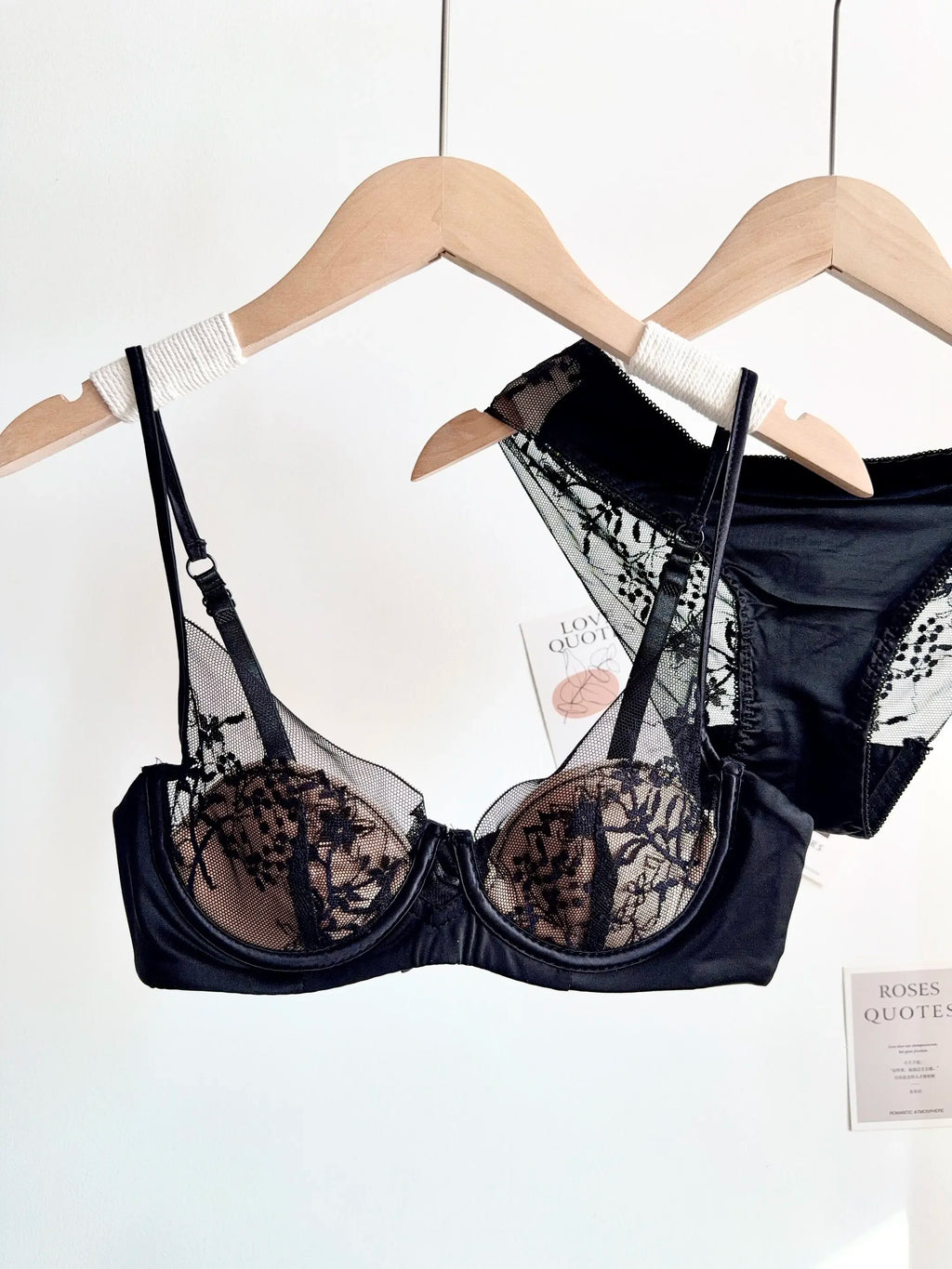 French-Inspired Satin and Lace Demi Balconette Bra and Panty Set