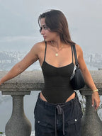Ruched Spaghetti Strap Bodycon Bodysuit for Dark Aesthetic Alternative Styling