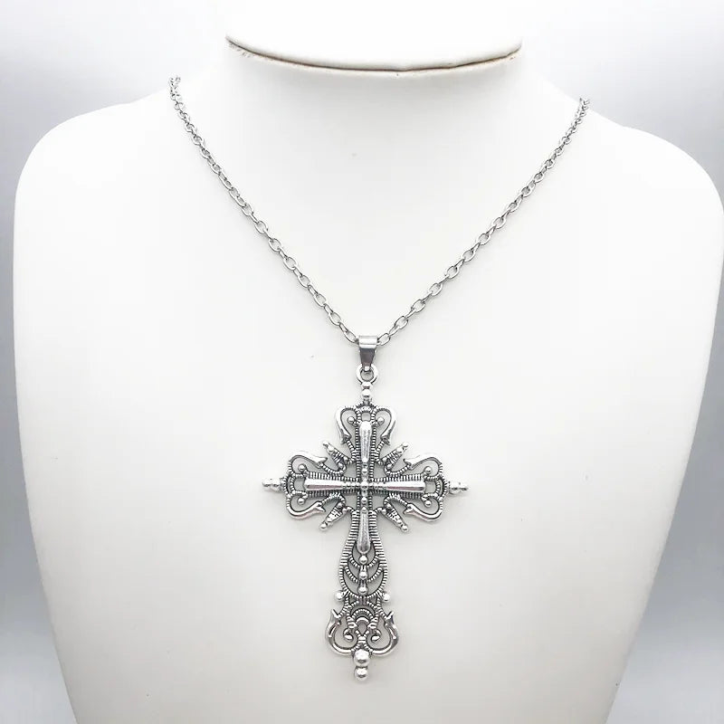Ornate Gothic Cross Pendant Necklace Alternative Dark Fashion Jewelry